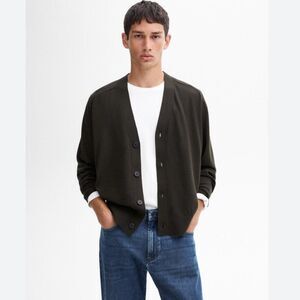 Massimo Dutti Mens Cardigan Sweater Brown Large L Merino Wool 0938/340 NWT